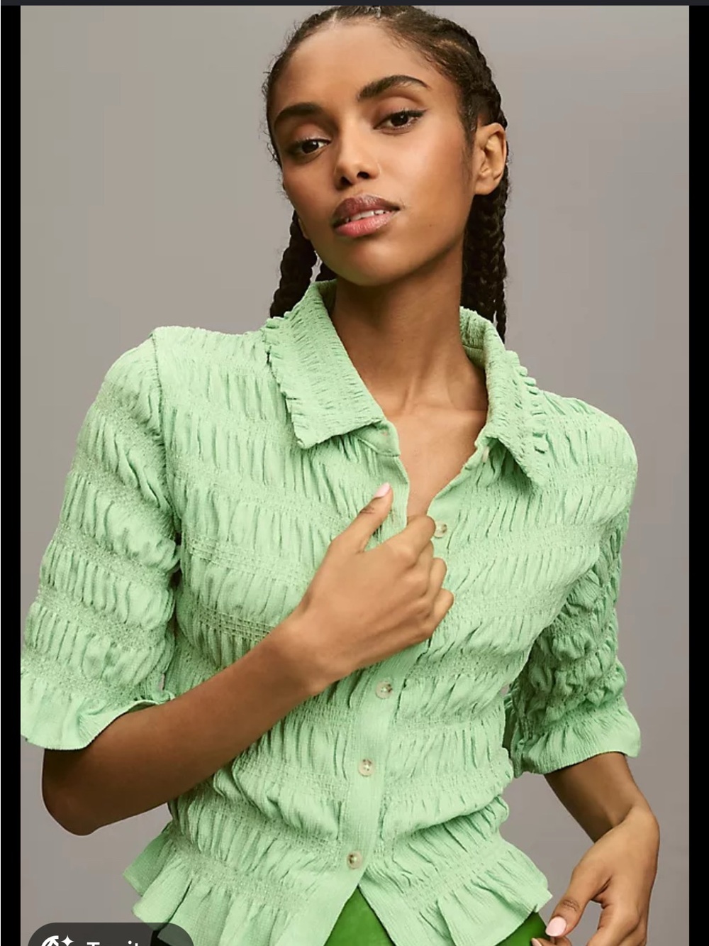 Light Green Textured Button-Front Women's Top Anthropologie